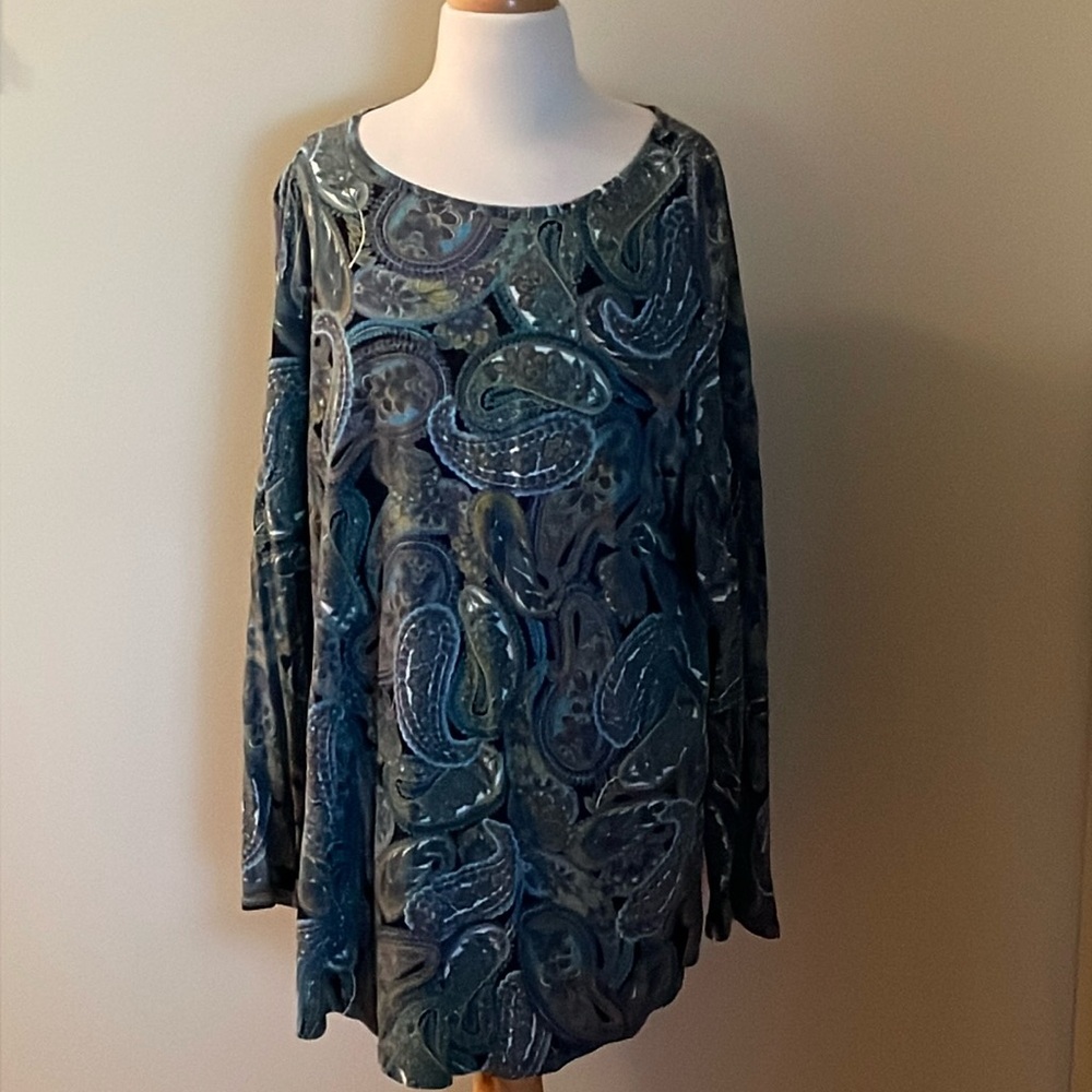 EUC~Women’s Large J Jill Paisley Designed Long Sleeve Scoop Neck Top